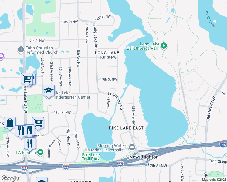map of restaurants, bars, coffee shops, grocery stores, and more near 1419 Rosewood Court in New Brighton
