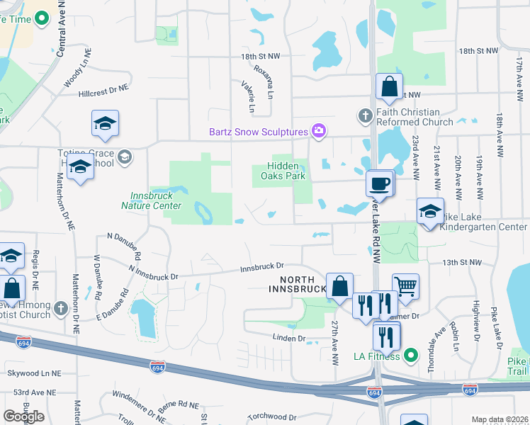 map of restaurants, bars, coffee shops, grocery stores, and more near 3032 Brookshire Lane in New Brighton