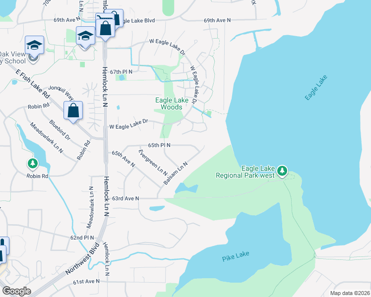 map of restaurants, bars, coffee shops, grocery stores, and more near 11355 65th Place North in Maple Grove