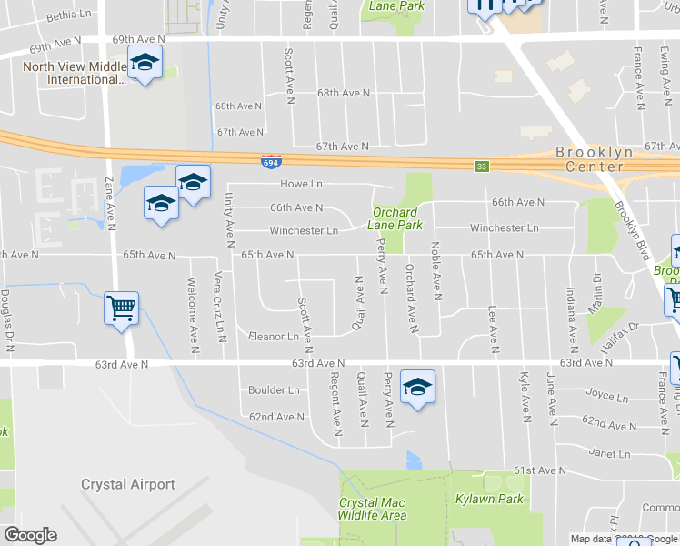 map of restaurants, bars, coffee shops, grocery stores, and more near 6424 Regent Avenue North in Minneapolis