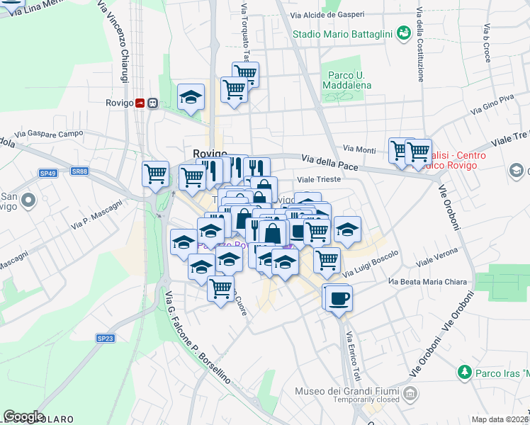 map of restaurants, bars, coffee shops, grocery stores, and more near 4 Via Mure San Giuseppe in Rovigo