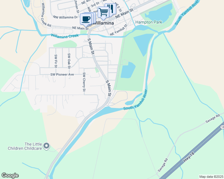 map of restaurants, bars, coffee shops, grocery stores, and more near 880 West Main Street in Willamina