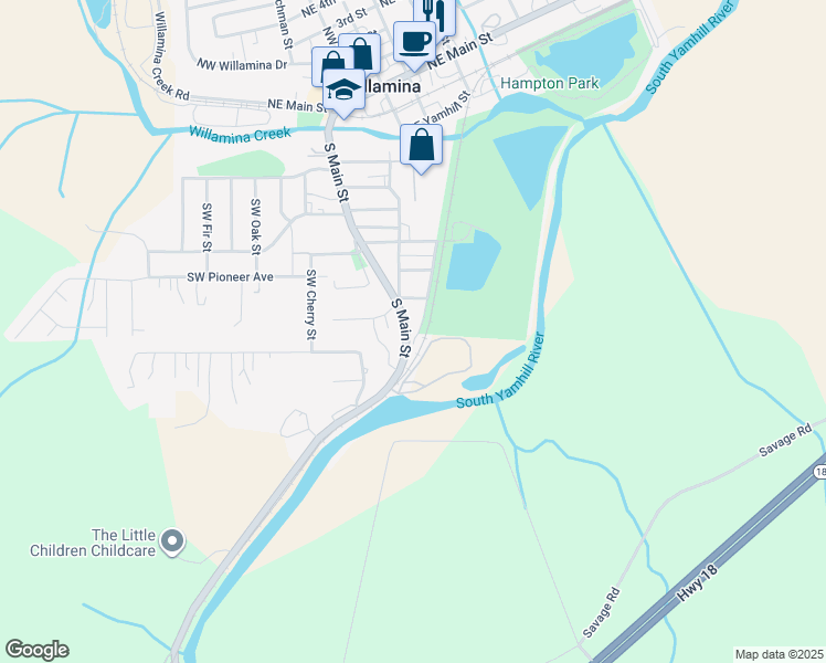 map of restaurants, bars, coffee shops, grocery stores, and more near 880 West Main Street in Willamina