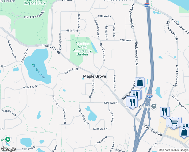 map of restaurants, bars, coffee shops, grocery stores, and more near in Maple Grove