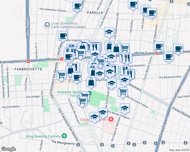 map of restaurants, bars, coffee shops, grocery stores, and more near 173 Largo Bardonecchia in Turin