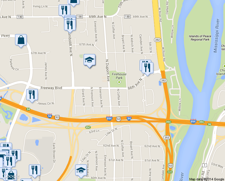 map of restaurants, bars, coffee shops, grocery stores, and more near 6422 North Dupont Avenue in Minneapolis