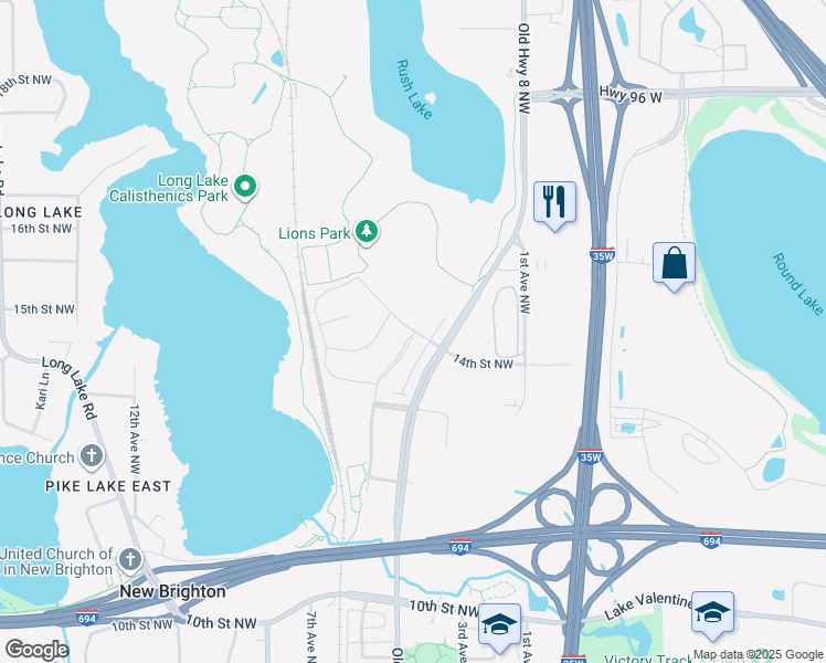 map of restaurants, bars, coffee shops, grocery stores, and more near 420 14th Street Northwest in New Brighton