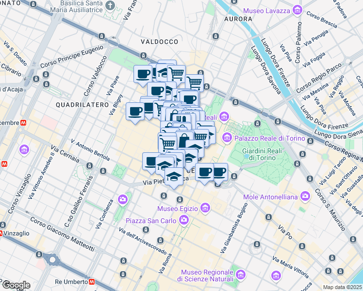 map of restaurants, bars, coffee shops, grocery stores, and more near 11 Largo IV Marzo in Torino