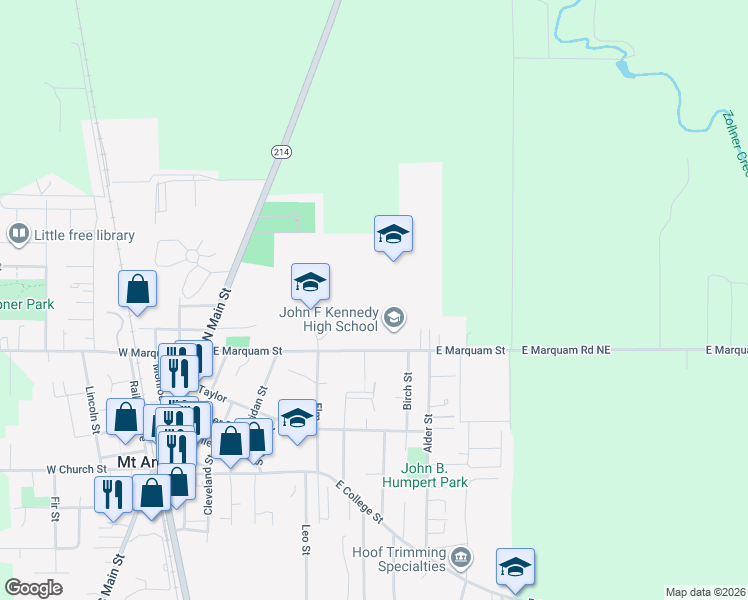 map of restaurants, bars, coffee shops, grocery stores, and more near 890 East Marquam Street in Mount Angel