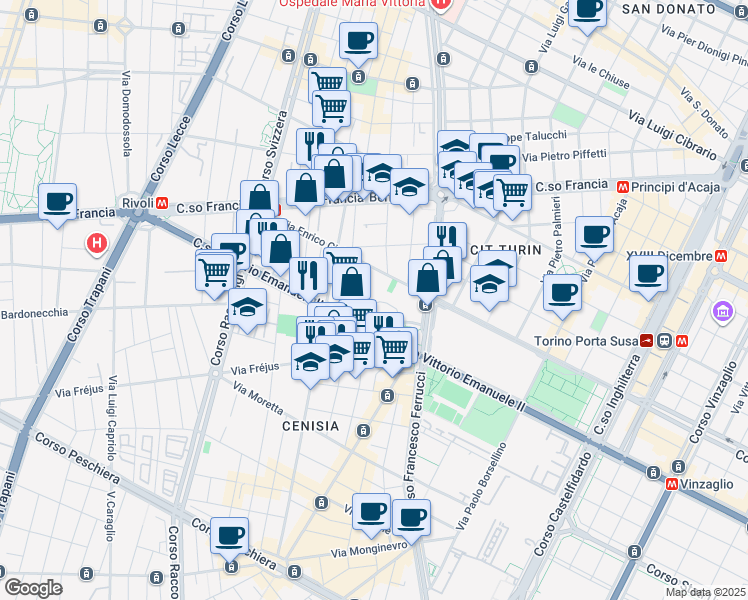 map of restaurants, bars, coffee shops, grocery stores, and more near 1 Via Groscavallo in Turin