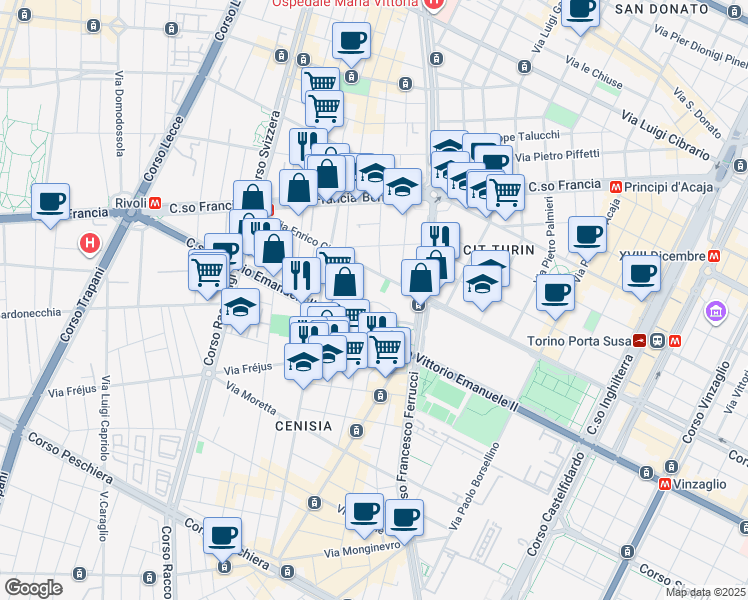 map of restaurants, bars, coffee shops, grocery stores, and more near 1 Via Groscavallo in Torino