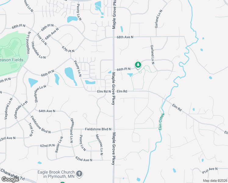 map of restaurants, bars, coffee shops, grocery stores, and more near 17714 Elm Road in Maple Grove