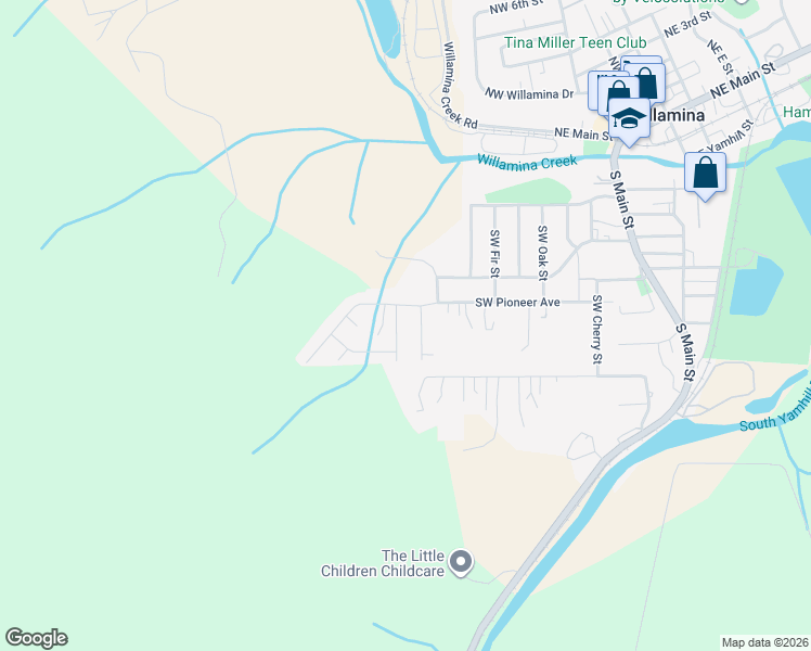 map of restaurants, bars, coffee shops, grocery stores, and more near 1051 Southwest Pioneer Drive in Willamina