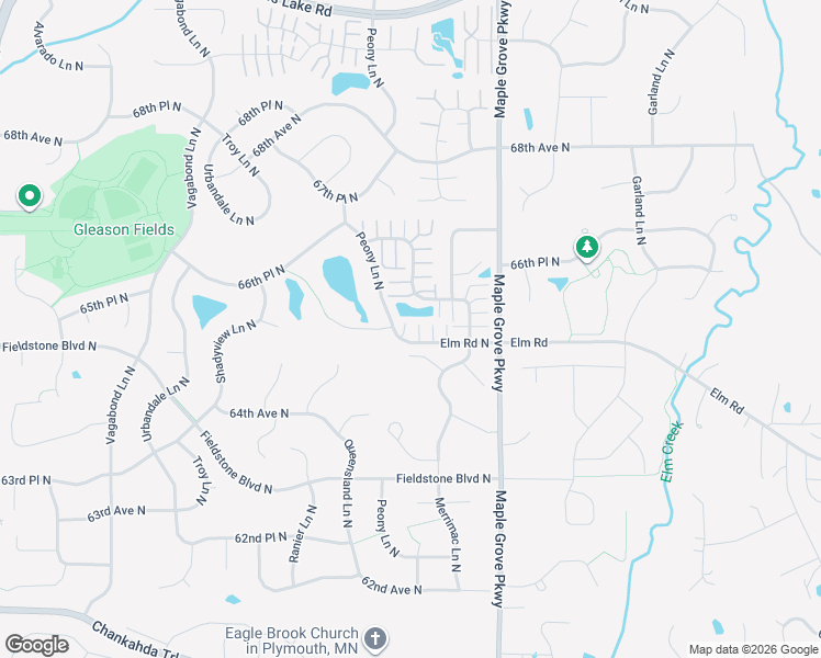 map of restaurants, bars, coffee shops, grocery stores, and more near 17800 Elm Road North in Osseo