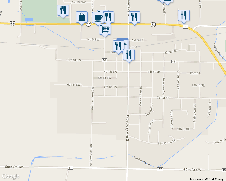 map of restaurants, bars, coffee shops, grocery stores, and more near 230 6th St SW in Cokato