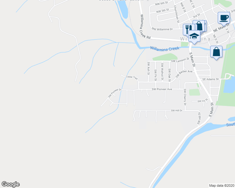 map of restaurants, bars, coffee shops, grocery stores, and more near 720 Southwest Pioneer Court in Willamina
