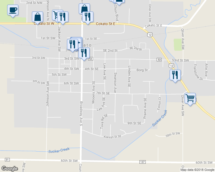 map of restaurants, bars, coffee shops, grocery stores, and more near 615 Lee Avenue Southeast in Cokato