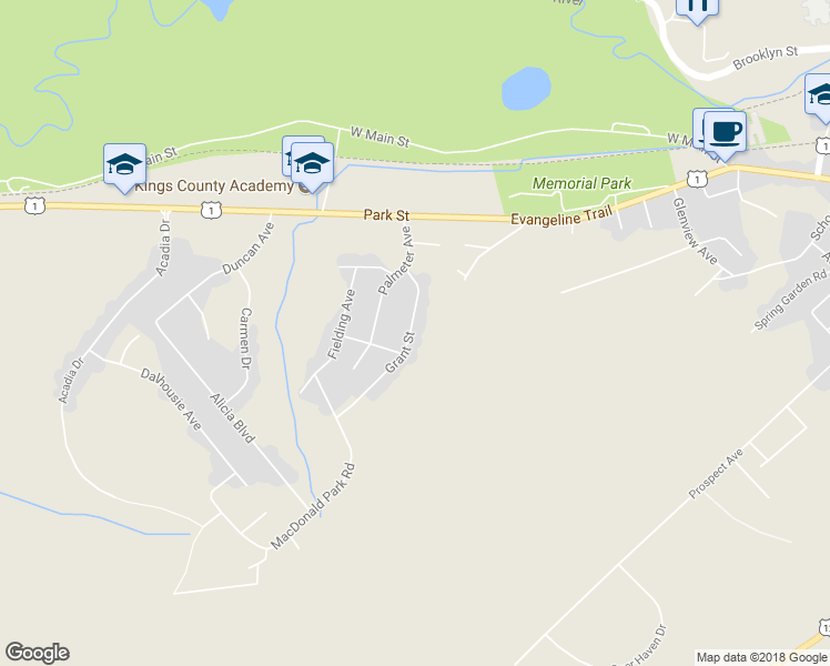 map of restaurants, bars, coffee shops, grocery stores, and more near 40 Grant Street in Kentville