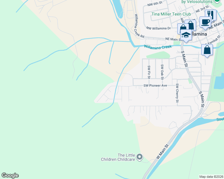 map of restaurants, bars, coffee shops, grocery stores, and more near 720 Southwest Pioneer Court in Willamina