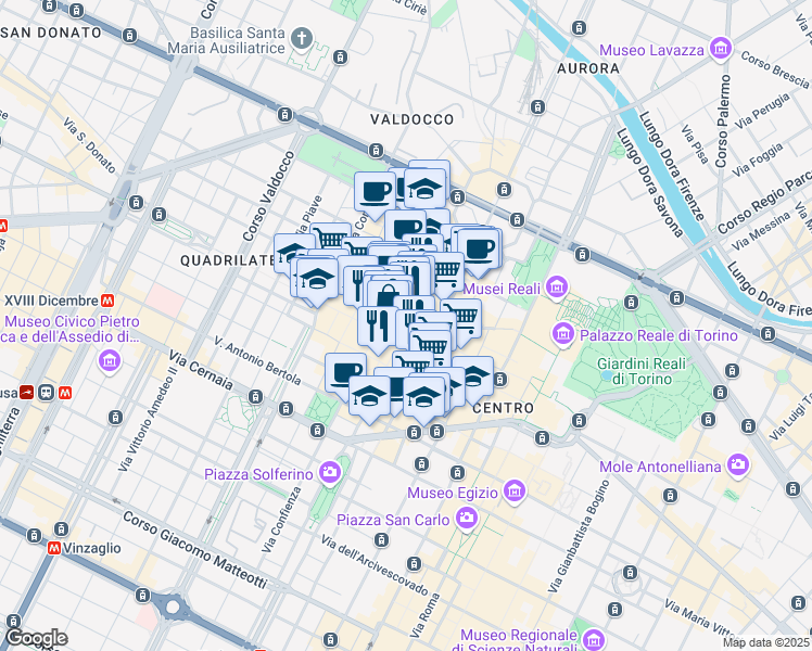 map of restaurants, bars, coffee shops, grocery stores, and more near 5/F Via Gian Francesco Bellezia in Torino