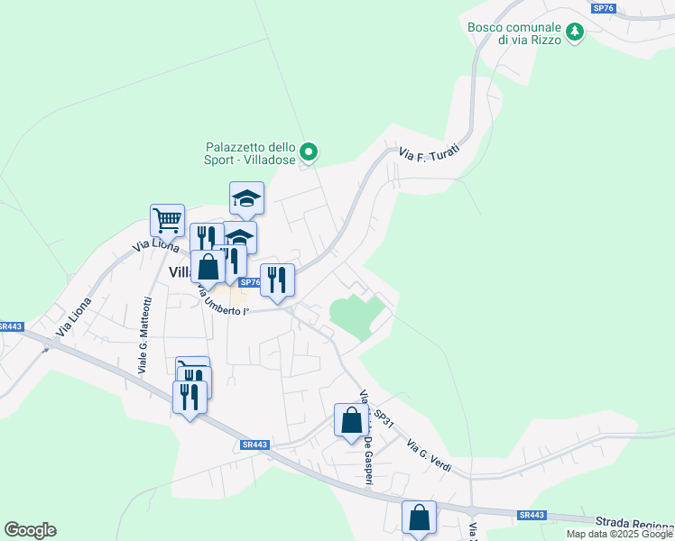 map of restaurants, bars, coffee shops, grocery stores, and more near 66 Via A. A. Rizzo in Villadose