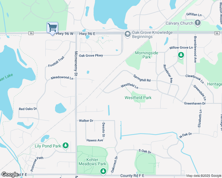 map of restaurants, bars, coffee shops, grocery stores, and more near 445 Westfield Lane in Vadnais Heights