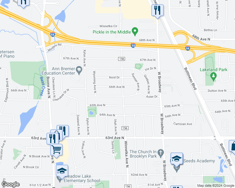 map of restaurants, bars, coffee shops, grocery stores, and more near 7908 Aster Drive in Minneapolis
