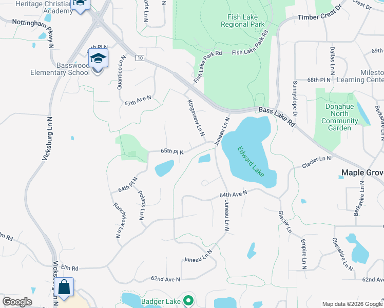 map of restaurants, bars, coffee shops, grocery stores, and more near 14943 65th Place North in Osseo