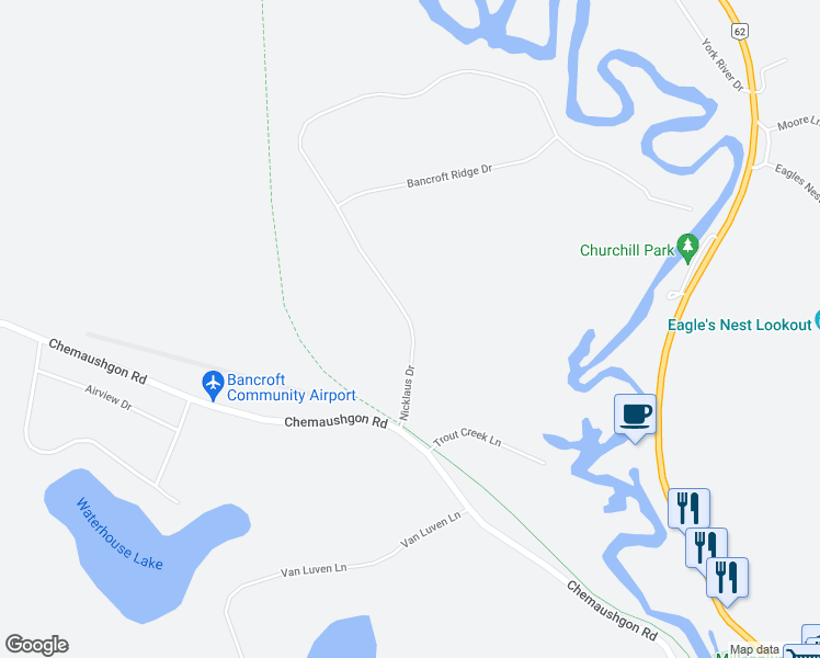 map of restaurants, bars, coffee shops, grocery stores, and more near 31 Nicklaus Drive in Bancroft