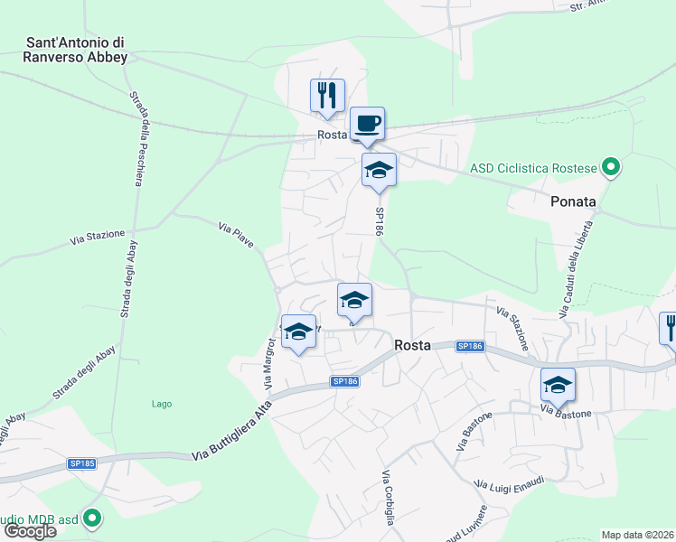map of restaurants, bars, coffee shops, grocery stores, and more near 31 Vicolo Chianale in Rosta