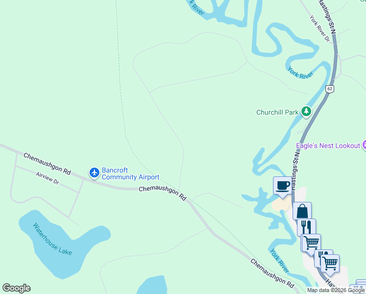 map of restaurants, bars, coffee shops, grocery stores, and more near 31 Nicklaus Drive in Bancroft