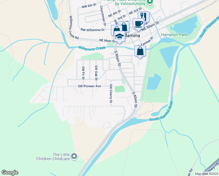 map of restaurants, bars, coffee shops, grocery stores, and more near 435 Southwest Pioneer Drive in Willamina