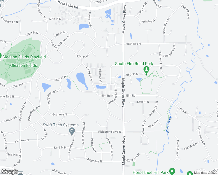 map of restaurants, bars, coffee shops, grocery stores, and more near 17697 65th Place North in Osseo