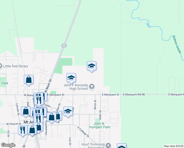 map of restaurants, bars, coffee shops, grocery stores, and more near 890 East Marquam Street in Mount Angel