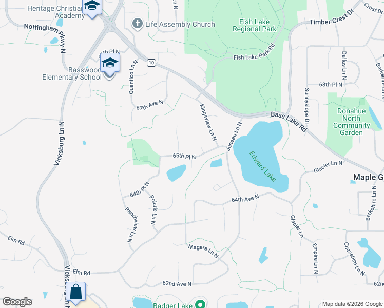 map of restaurants, bars, coffee shops, grocery stores, and more near 15066 65th Place North in Osseo