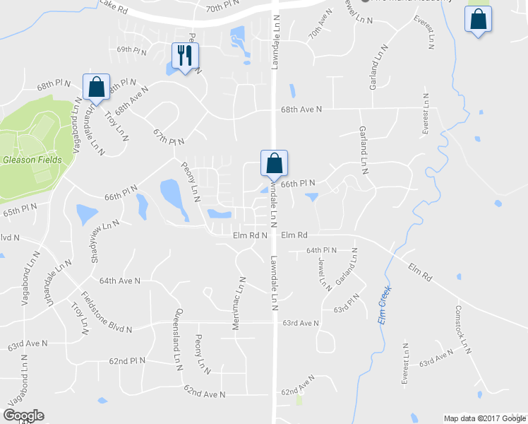 map of restaurants, bars, coffee shops, grocery stores, and more near 6522 Merrimac Lane North in Maple Grove