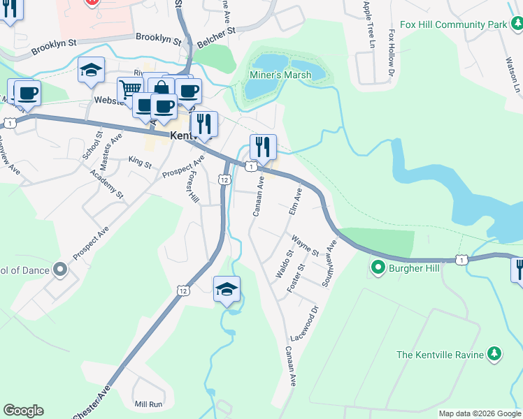 map of restaurants, bars, coffee shops, grocery stores, and more near 42 Canaan Avenue in Kentville