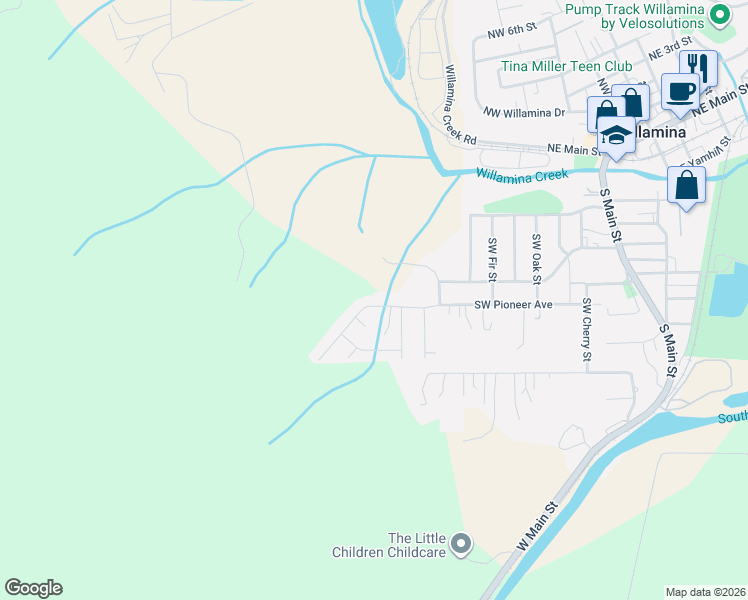 map of restaurants, bars, coffee shops, grocery stores, and more near 1203 Southwest Pioneer Drive in Willamina