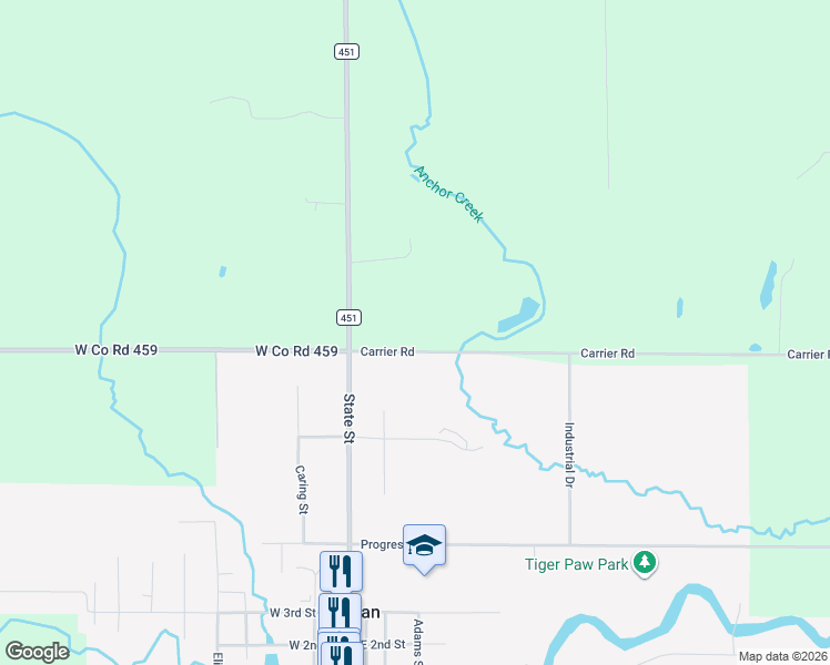 map of restaurants, bars, coffee shops, grocery stores, and more near 24000-24248 Carrier Road in Hillman
