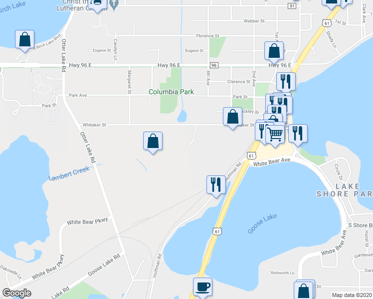 map of restaurants, bars, coffee shops, grocery stores, and more near 4330 Whitaker Court in White Bear Lake