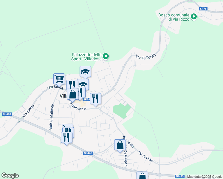 map of restaurants, bars, coffee shops, grocery stores, and more near 66 Via A. A. Rizzo in Villadose