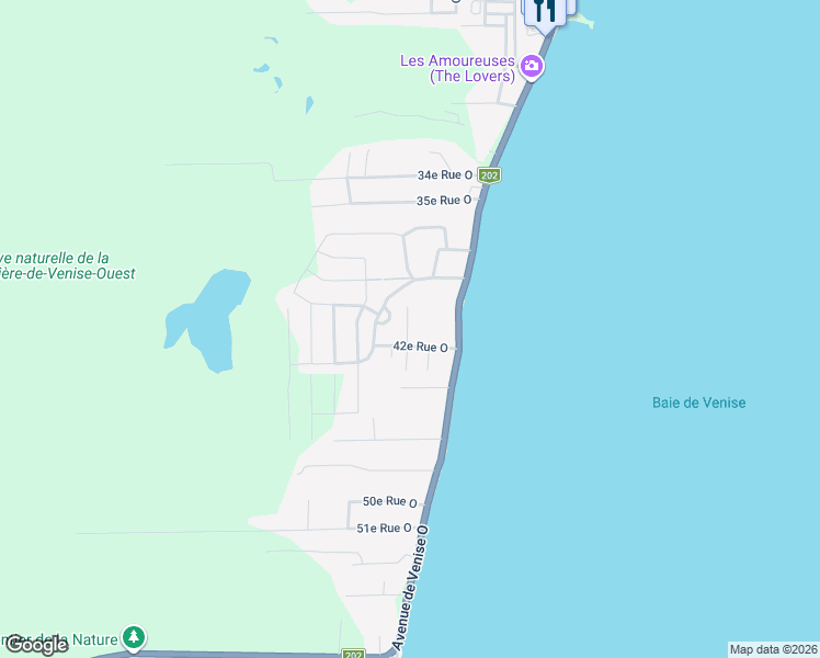 map of restaurants, bars, coffee shops, grocery stores, and more near 410 21e Avenue Ouest in Venise-en-Québec
