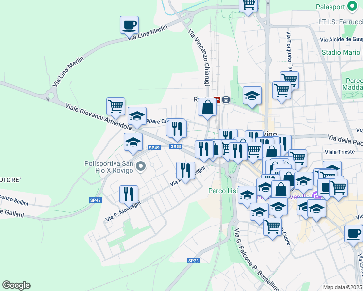 map of restaurants, bars, coffee shops, grocery stores, and more near 31c Viale Giovanni Amendola in Rovigo