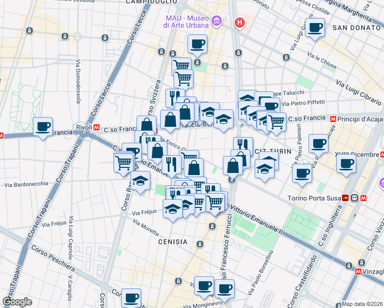 map of restaurants, bars, coffee shops, grocery stores, and more near 1 Via Groscavallo in Turin