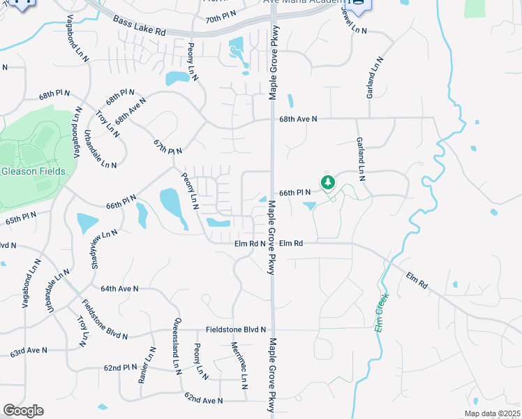 map of restaurants, bars, coffee shops, grocery stores, and more near 17504 66th Avenue North in Maple Grove