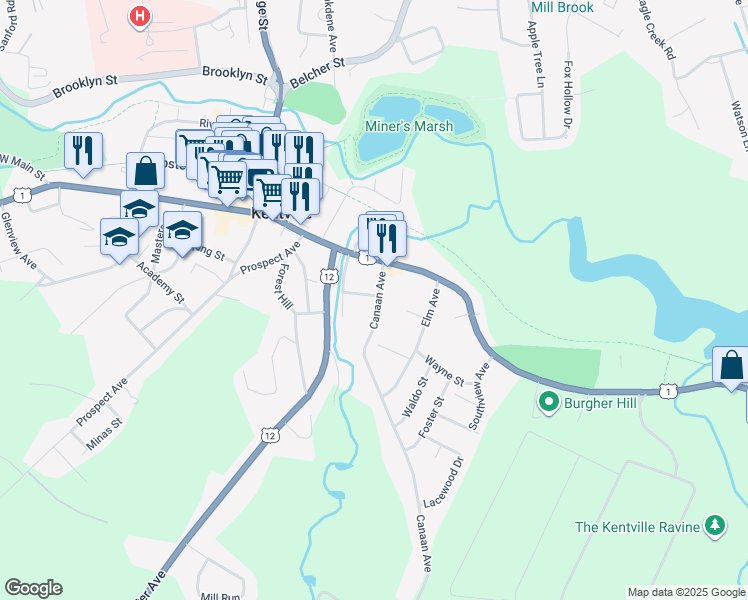 map of restaurants, bars, coffee shops, grocery stores, and more near 27 Canaan Avenue in Kentville