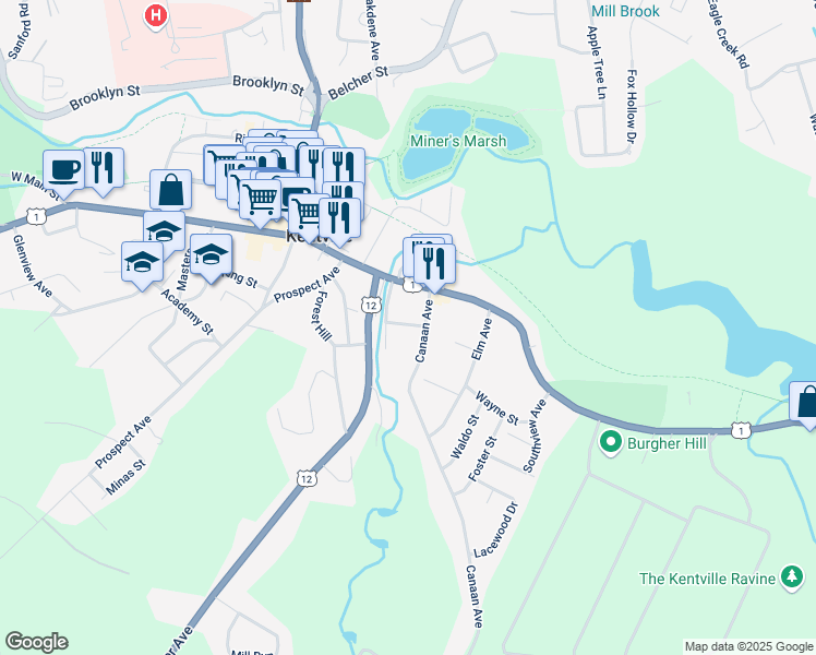 map of restaurants, bars, coffee shops, grocery stores, and more near 12 Dale Street in Kentville