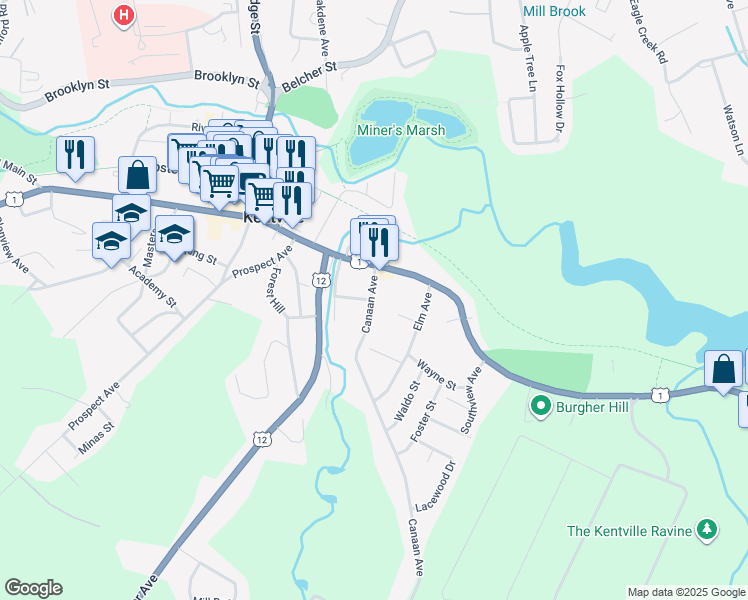 map of restaurants, bars, coffee shops, grocery stores, and more near 24 Canaan Avenue in Kentville