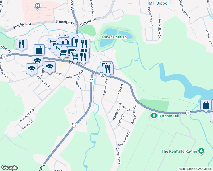 map of restaurants, bars, coffee shops, grocery stores, and more near 24 Canaan Avenue in Kentville