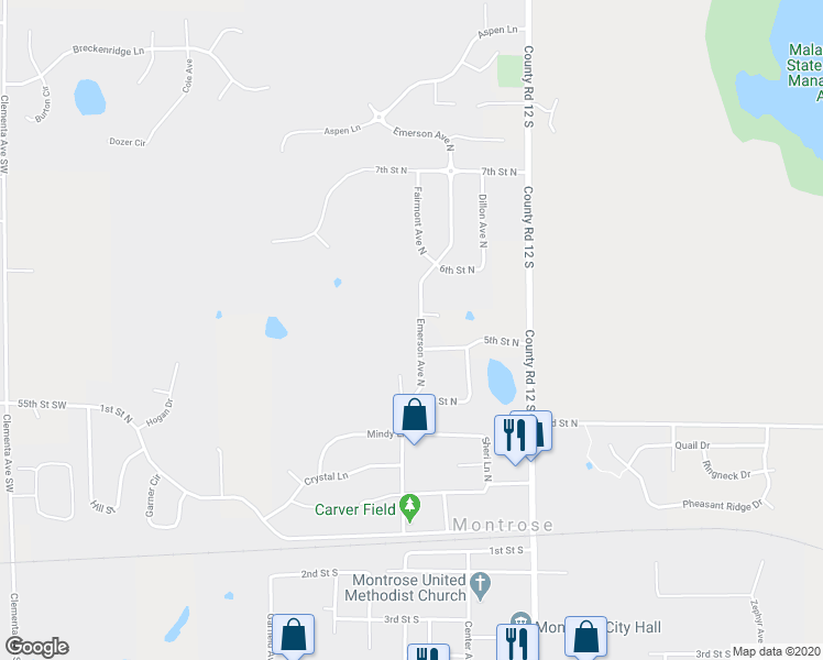 map of restaurants, bars, coffee shops, grocery stores, and more near 515 Emerson Avenue North in Montrose